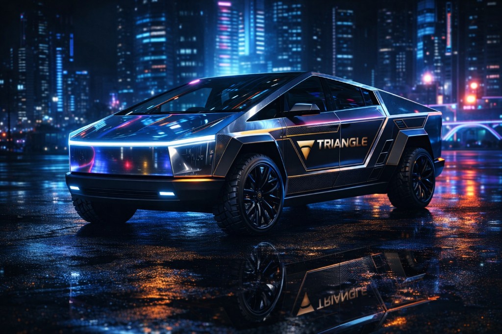 Cybertruck with gold-accented wrap