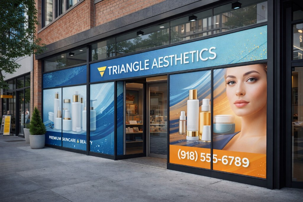 Triangle Aesthetics storefront window and fascia graphics