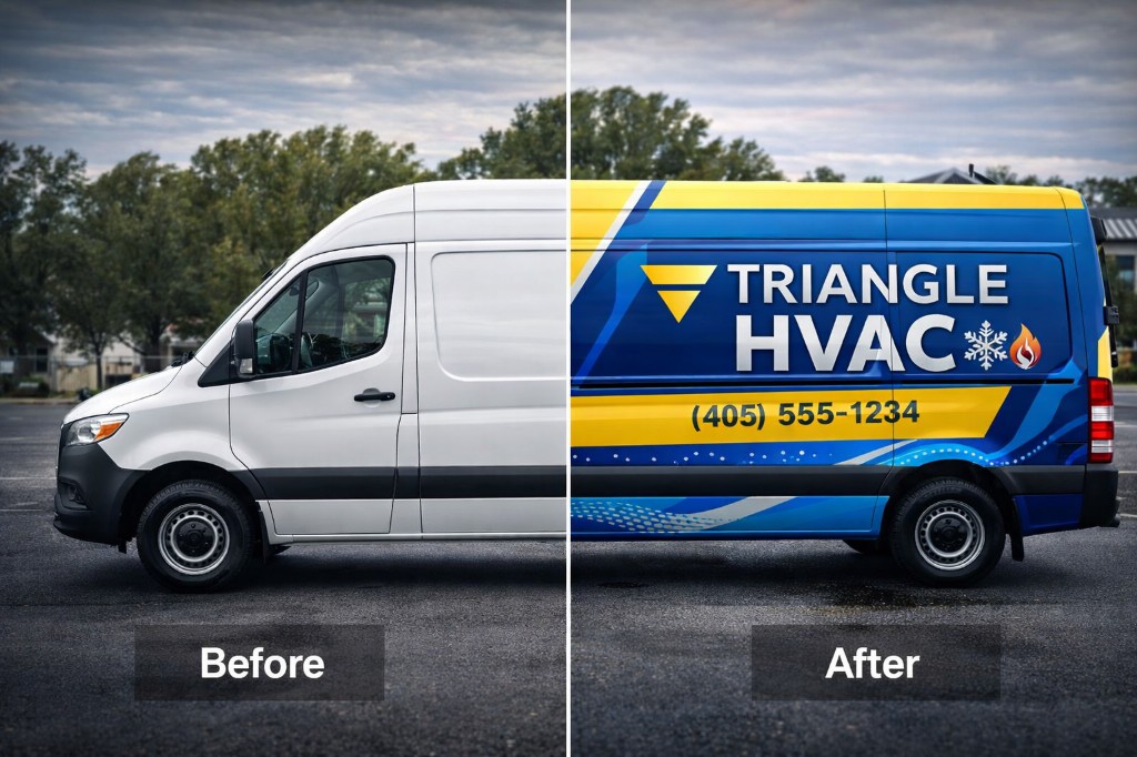 Before and after commercial van wrap transformation